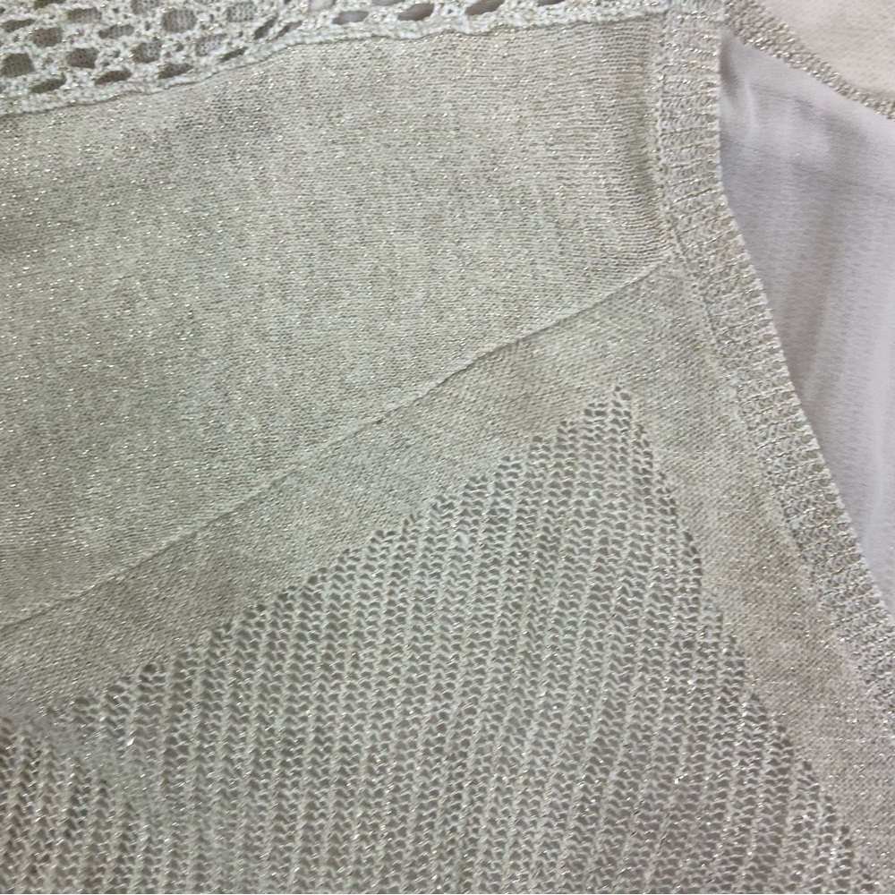 Lucky Brand ecru metallic linen bled crochet sweater shirt ruffle top.Size Large - Picture 6 of 13